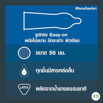 ดูเร็กซ์ คอมฟอร์ท ถุงยางขนาด 56 มม.