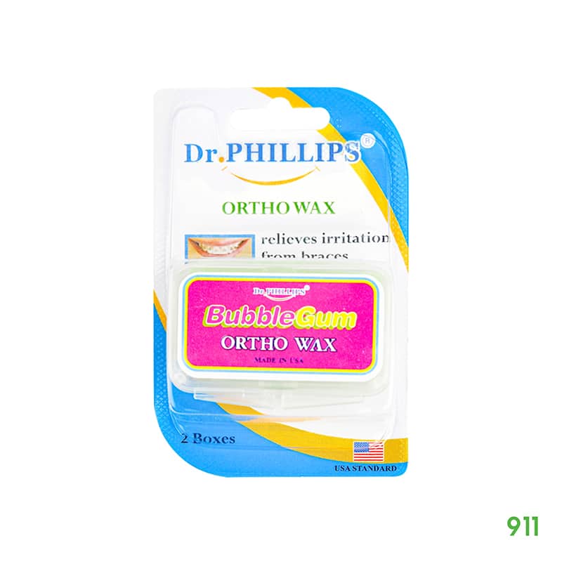 dr phillips-ortho wax 2 boxes-bubblegum ด็อกเตอร์ฟิลลิปส์ ขี้ผึ้งสำหรับคนจัดฟัน ป้องการเหงื่อเป็นแผล